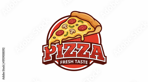 This vibrant pizza logo features a melted cheese slice adorned with pepperoni and mushrooms, symbolizing a fresh and inviting taste for pizza lovers everywhere.