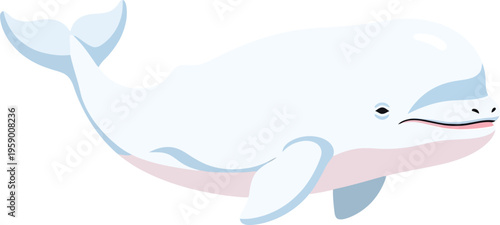 Cartoon illustration of a smiling whale swimming in the ocean water
