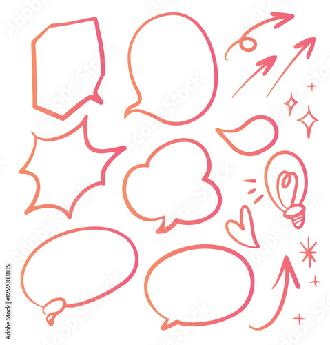 手書きの吹き出しセット ベクター イラスト 矢印 電球