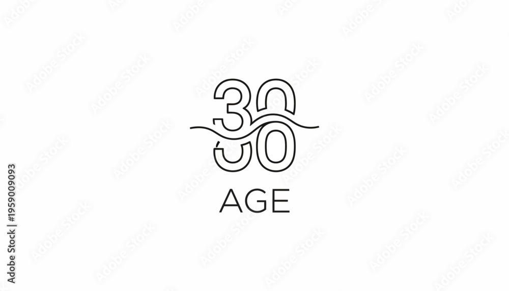 Fototapeta premium 30th Birthday Celebration: Elegant Number 30 with Wavy Line and 'AGE' Text