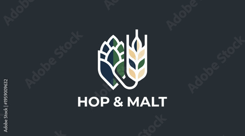 A sophisticated logo depicting hops and malt, ideal for breweries, symbolizing craftsmanship, nature, and the art of brewing, appealing to craft beer lovers globally.