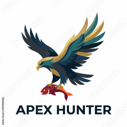 A beautifully crafted image showcasing a majestic eagle in flight, capturing the essence of predatory strength as it clutches a fish, symbolizing nature's raw power.