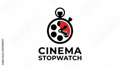 A creative portrayal of a stopwatch combined with a film reel, representing the essence of timing in cinema, perfect for themes related to movie production and time management.
