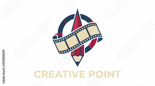 A dynamic logo blending elements of film and creativity, symbolizing innovation and artistic expression in a modern creative agency or media production setting.