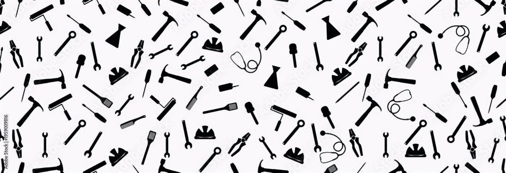 Fototapeta premium A collection of various small black and white tools