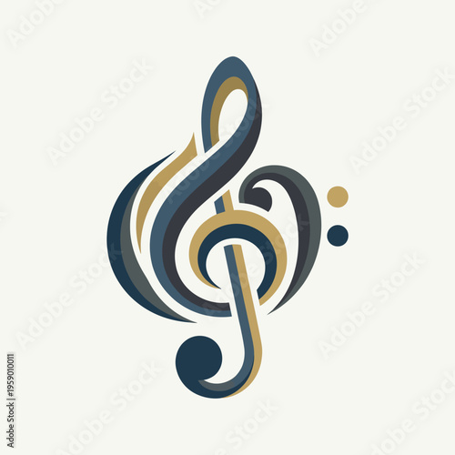 This artistic piece features a stylized treble clef, surrounded by flowing lines and shapes, capturing the essence of music and creativity in an abstract manner.