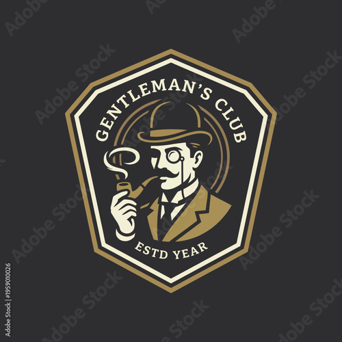 This logo features a refined gentleman with a pipe and a hat, embodying sophistication and classic charm, suitable for a men's club or upscale establishment.