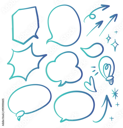 手書きの吹き出しセット ベクター イラスト 矢印 電球
