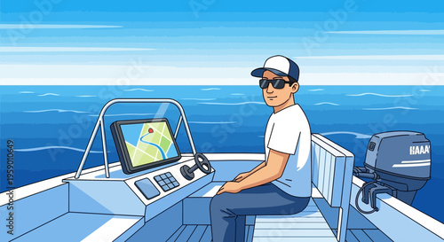 Man driving a boat on the water.