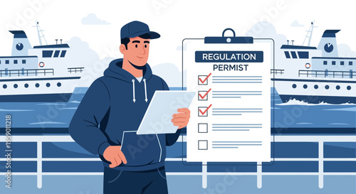 Man in Hoodie Checking Regulation Permit List.