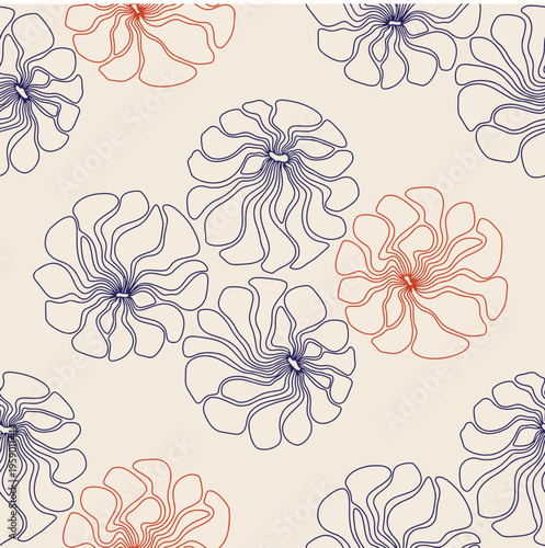 Art floral vector seamless pattern. Hand-drawn seamless pattern with orange and blue flowers.