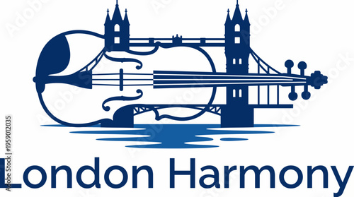This logo smartly integrates a violin with the iconic bridge of London, symbolizing the harmony between music and culture, making it ideal for a musical or cultural organization.