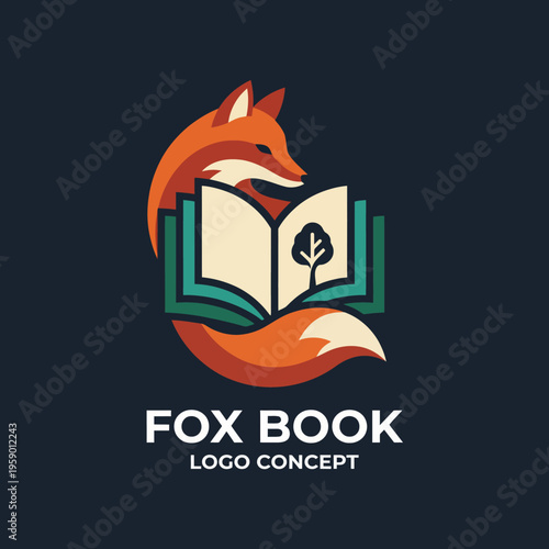 A vibrant fox curling around an open book symbolizes the joy of reading, nature, and exploration, making it ideal for a bookstore or literary event branding.