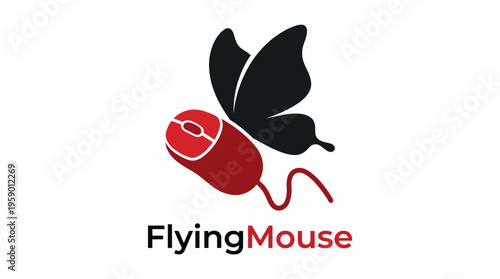 An innovative design featuring a computer mouse with butterfly wings symbolizes creativity and the fusion of technology with nature, ideal for modern tech branding.