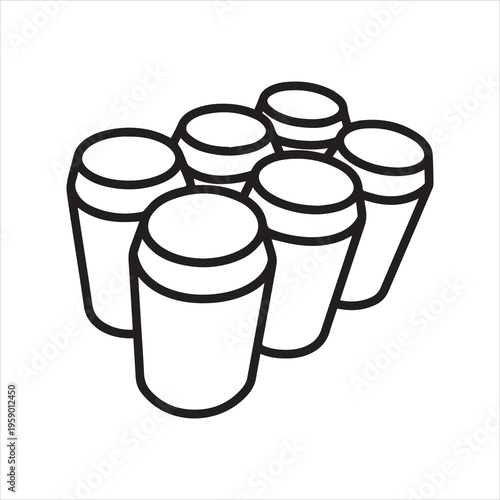 Six pack or multi-pack of cans line art vector icon for food apps and websites