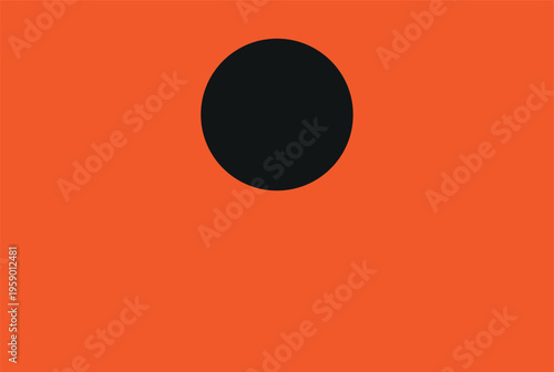 Minimalist black circle on orange background modern abstract art