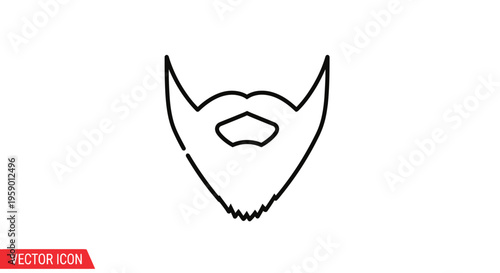 Beard Icon Vector Graphic, Minimalist Style, Black Outline on White Background