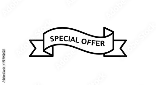 Special Offer Banner Ribbon - Black and White Icon