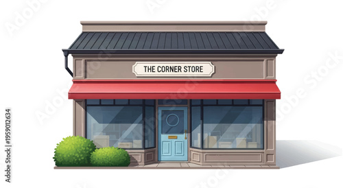 Illustration of a Corner Store Building Facade.