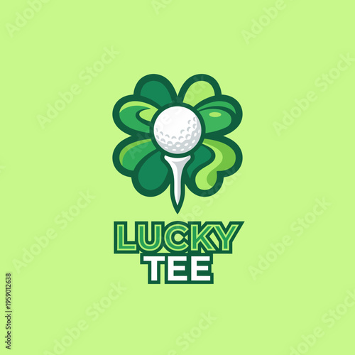 This logo features a golf tee nestled in a green clover, symbolizing good luck in golf, making it an ideal brand identity for a golf-related business or event.