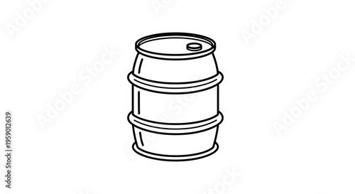Black and White Illustration of a Metal Barrel, Industrial Container Icon