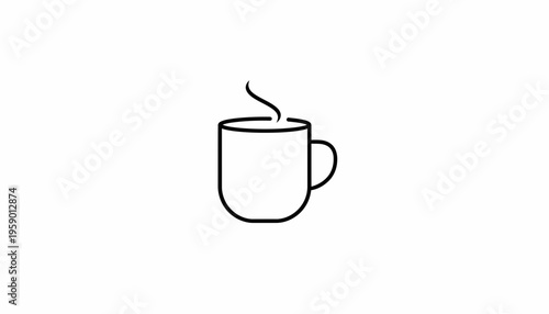 Steaming Coffee Cup Icon, Hot Beverage, Morning Drink, Minimalist Line Art