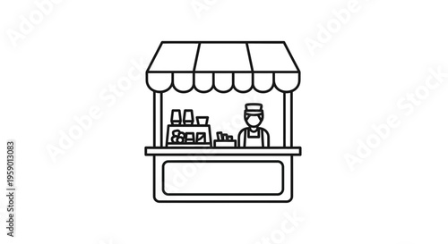 Street Food Stall Icon with Vendor Serving Customers