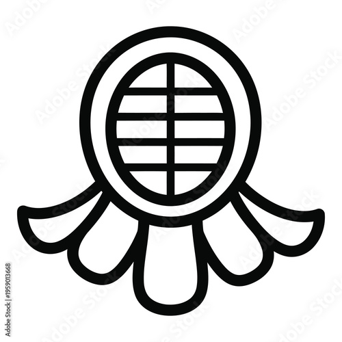 Simple black and white icon of Japanese window blinds  decorative design element icon