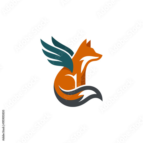 An imaginative logo representing a fox with wings, symbolizing freedom, cunning, and creativity, ideal for brands related to adventure or nature themes.
