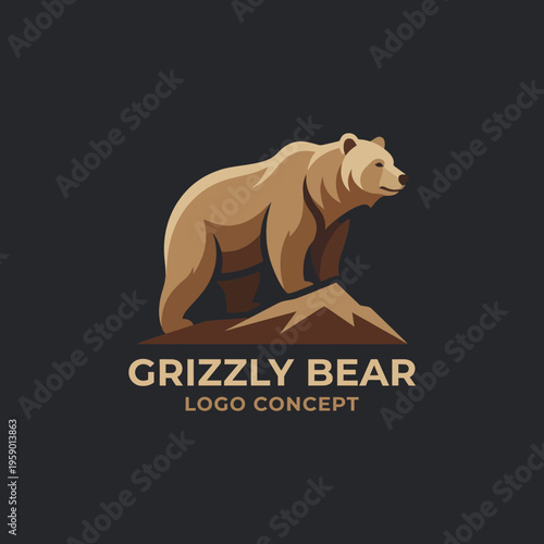 A robust and striking logo depicting a grizzly bear, symbolizing strength and nature's beauty, perfect for wildlife conservation or outdoor adventure brands.