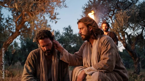 Jesus healing Malchus's ear in the garden