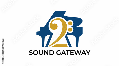 A sophisticated logo featuring a piano and musical notes, symbolizing creativity and artistry in music, suitable for a music school or sound-related brand.