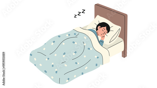Peaceful Sleep Illustration: Person resting soundly in bed with zzz symbols, quiet relaxation and healthy rest concept