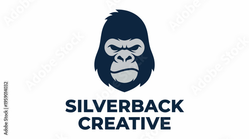 The logo showcases a stylized gorilla face, symbolizing strength and creativity, ideal for branding. The design emphasizes bold graphics and a modern aesthetic appealing to creatives.
