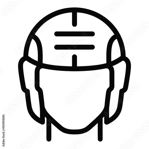 Simple line drawing of a person wearing a helmet and face mask icon