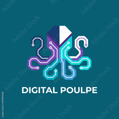фотографія This logo showcases a futuristic octopus embellished with digital elements, emphasizing innovation, technology, and creativity in branding for tech companies