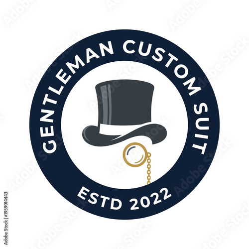 This stylish logo features a classic top hat and monocle, representing elegance and sophistication for a custom suit brand. Ideal for upscale men’s fashion businesses.