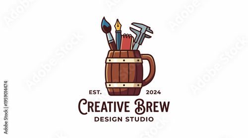 Tableau sur toile This logo embodies creativity and craftsmanship, featuring various art tools within a barrel, making it ideal for a design studio that values artistic innovation and collaboration