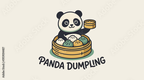This logo captures the charm of a cute panda holding a dumpling, symbolizing deliciousness and cultural richness, ideal for a dumpling restaurant or food brand.