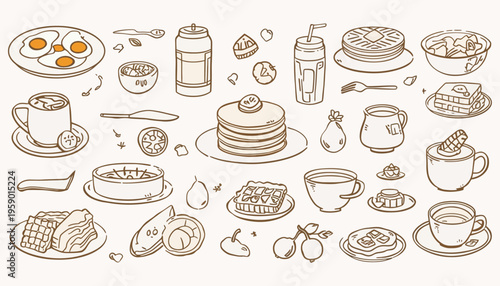 Hand drawn Italian whimsical doodle sketch clip art. Vintage La dolce vita (sweet life in Italian) icons. Crayon or brush drawn cheese, coffee cup, glass of wine with pasta, eggs or cheese.