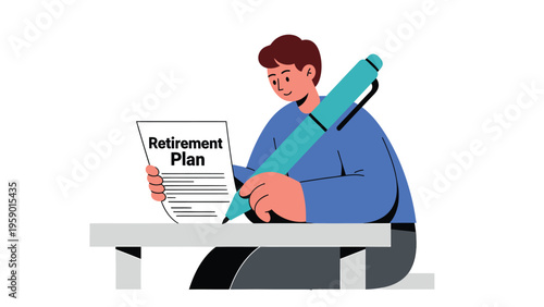 Person signing Retirement Plan document, symbolizing financial planning, future savings, and secure investment for retirement concept.