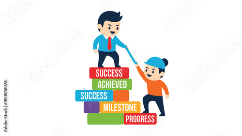 Business Teamwork for Success: Helping Hand on Steps of Achievement & Progress, Collaboration Concept