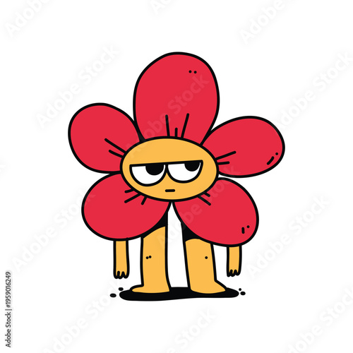 A hand drawn character of a sad flower person.
