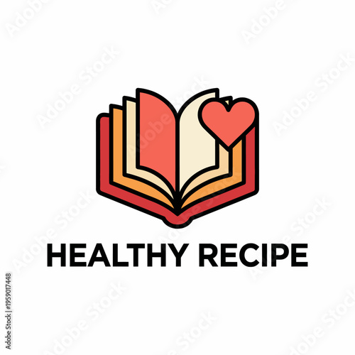 A vibrant logo featuring an open recipe book with a heart, promoting healthy recipes and nutrition, conveying warmth and love for cooking and healthy living.