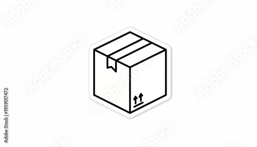 Simple Line Art Icon of a Cardboard Box with Shipping Symbols