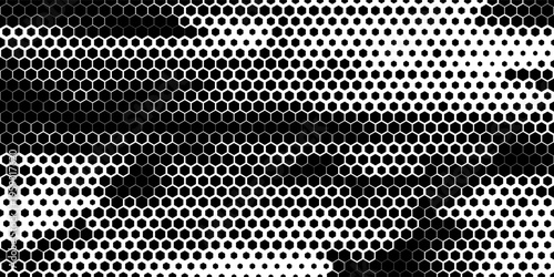 Black and white abstract halftone pattern with hexagon shape for sporty and modern background. Vector Format Illustration