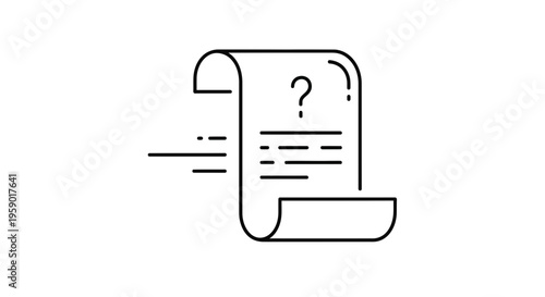 Question Mark on Paper Scroll Icon, Asking for Information or Solution