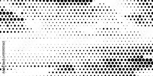 Black and white abstract halftone pattern with hexagon shape for sporty and modern background. Vector Format Illustration