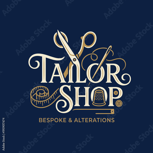 An inviting logo representing a tailor shop, complete with scissors and measuring tape, designed to convey the craftsmanship and customization of tailor-made garments.