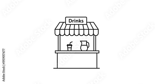 Simple Line Art Icon of a Drinks Stand with Pitcher and Cup